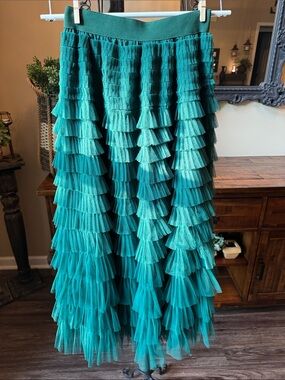 Emerald Green Ruffle Tiered Women's Skirt